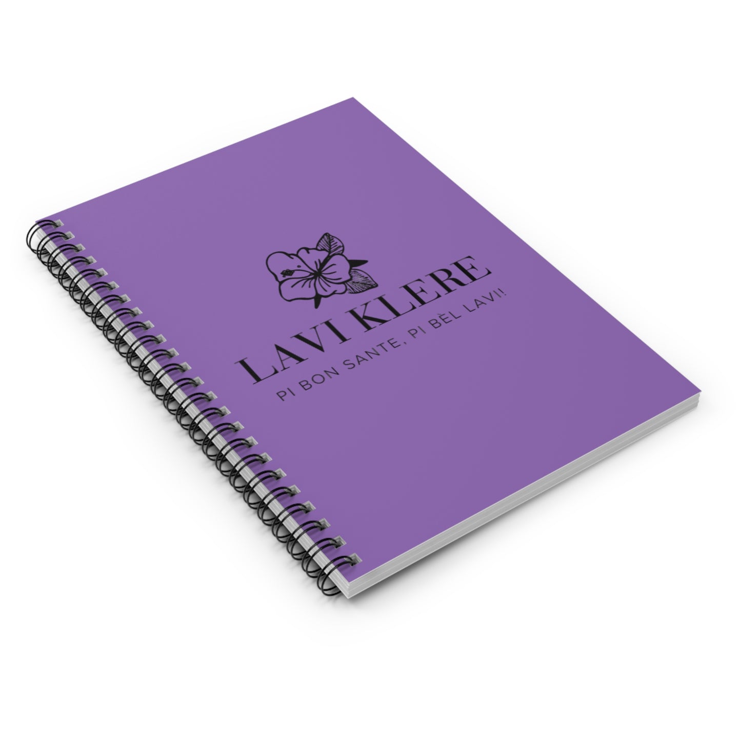 Lavi Klere Spiral Notebook — Purple Floral Cover, "Pi Bon Sante, Pi Bèl Lavi" Ruled Journal