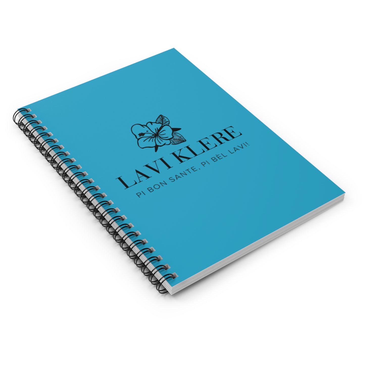 Lavi Klere Spiral Notebook — Blue Floral Cover, "Pi Bon Sante, Pi Bèl Lavi" Ruled Journal