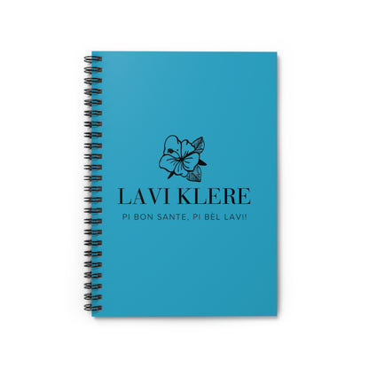 Lavi Klere Spiral Notebook — Blue Floral Cover, "Pi Bon Sante, Pi Bèl Lavi" Ruled Journal